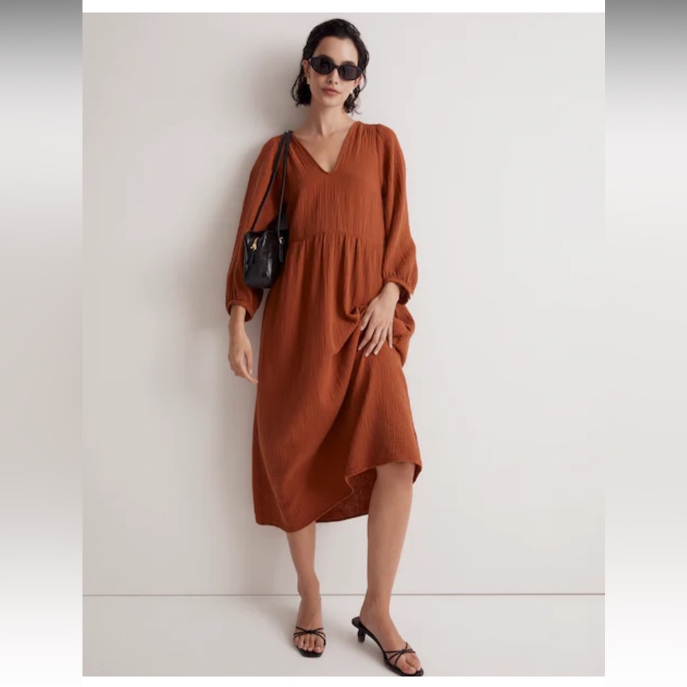 Madewell Lightspun V-Neck Midi Dress Size Small